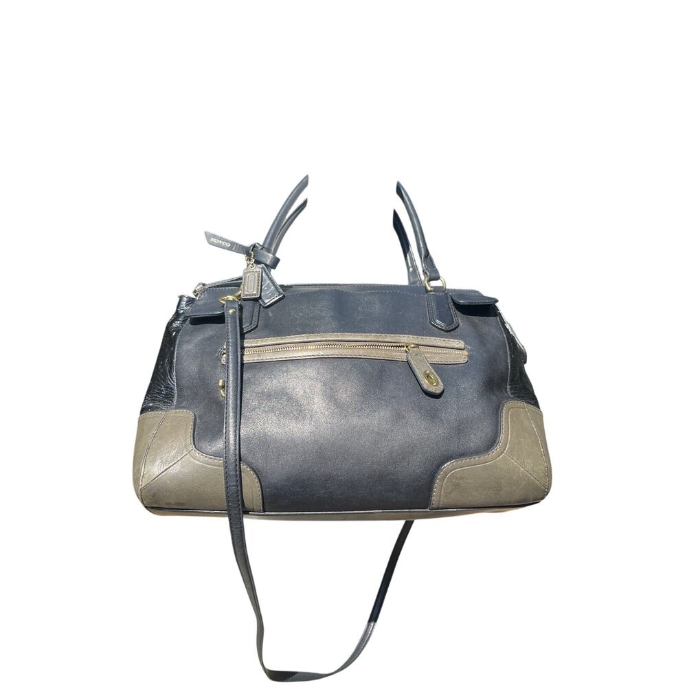 COACH Poppy Colorblock Black Green Leather Purse Satchel Crossbody Handbag